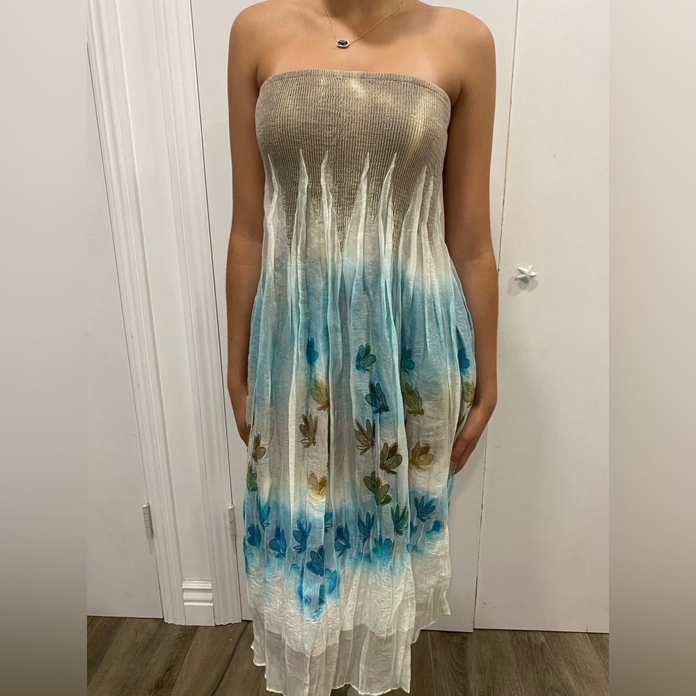 Vintage Lapis Blue Ombre Dragonfly Maxi Dress